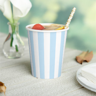 Gobelets En Papier Rayure Bleu Clair et Blanc
