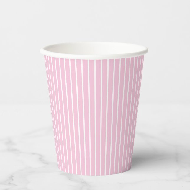 Gobelets En Papier Rayures Classiques Blanc - Rose Clair (Recto)