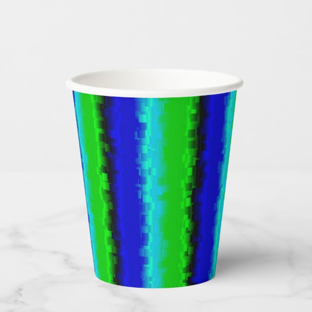 Gobelets En Papier Rayures de verre brisé bleu vert (Recto)