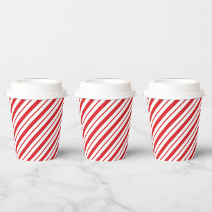 Gobelets En Papier Rayures diagonales rouges et blanches Noël