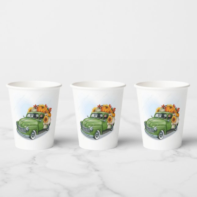 Gobelets En Papier Récolte d'automne dans un camion vert (Multi)