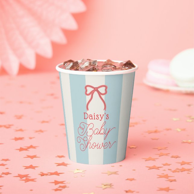 Gobelets En Papier Red Bow & Blue Stripes Baby Shower (Insitu)