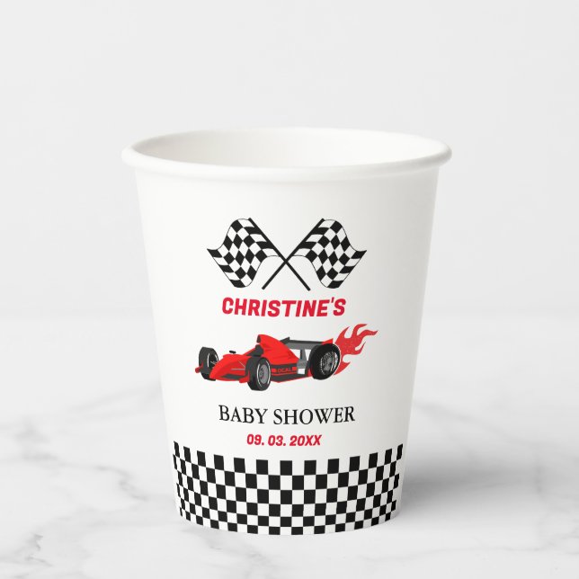 Gobelets En Papier Red Car Race Baby shower (Recto)