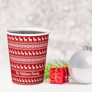 Gobelets En Papier Red Christmas Reindeer Snowflake Cute fête personn