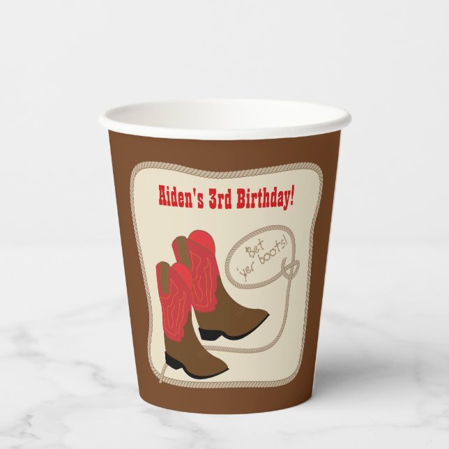 Gobelets En Papier Red Cowboy Boots Western Boots fête d'anniversaire (Verso)