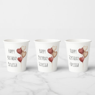 Gobelets En Papier Red Cream Heart Balloons Birthday