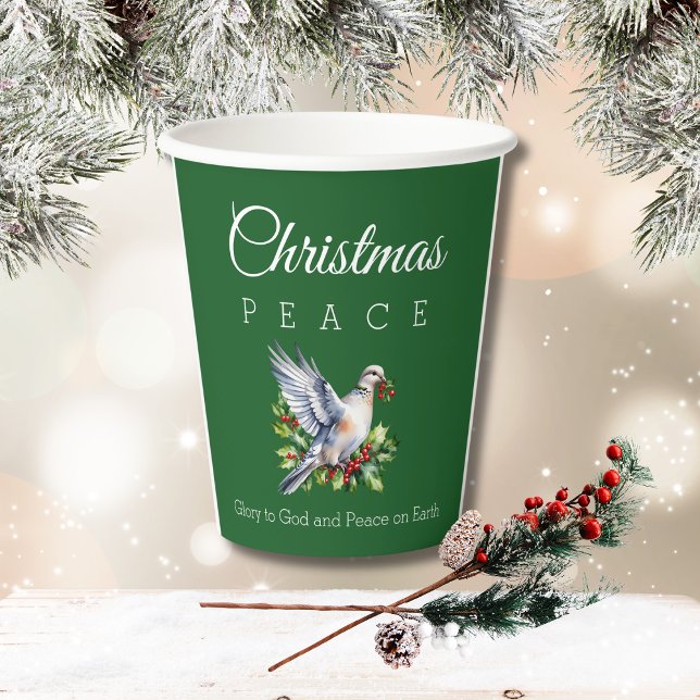 Gobelets En Papier Red Green White Peace Dove Christian Christmas (Créateur téléchargé)