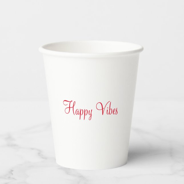 Gobelets En Papier Red happy vibes vacances simple minimum calligraph (Recto)