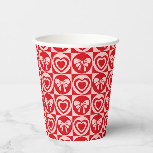 Gobelets En Papier Red Vintage Retro Hearts and Bows Valentines Day (Recto)