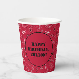 Gobelets En Papier Red Western Bandana Imprimer fête d'anniversaire