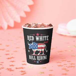 Gobelets En Papier Red White et Bull Riding American Cowboys