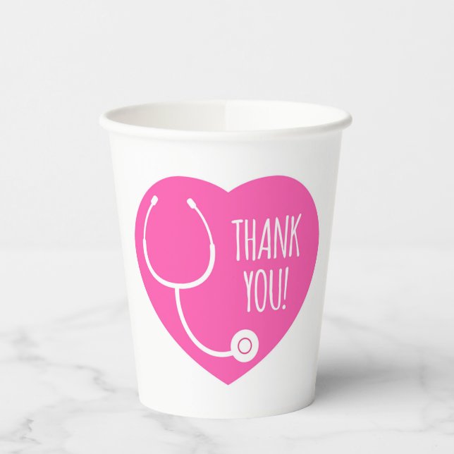 Gobelets En Papier Remerciements | Stethoscope Coeur Rose (Gauche)
