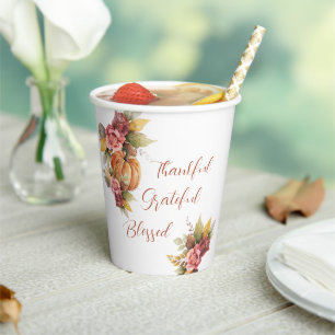 Gobelets En Papier Remerciements Thanksgiving Citrouille orange d'aut