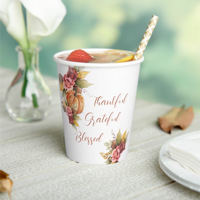Gobelets En Papier Remerciements Thanksgiving Citrouille orange d'aut (Insitu)