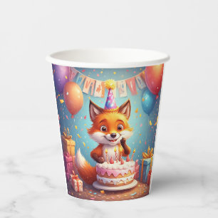 Gobelets En Papier Renard Adorable Célébrant un Anniversaire Joyeux
