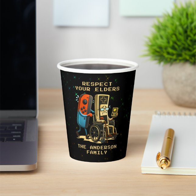 Gobelets En Papier Respect Your Elders Gaming Control Retro Funny (Insitu)