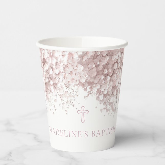 Gobelets En Papier respiration du bébé rose Baptême (Gauche)
