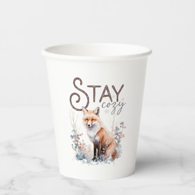 Gobelets En Papier Restez confortable Woodland Fox Noël (Recto)