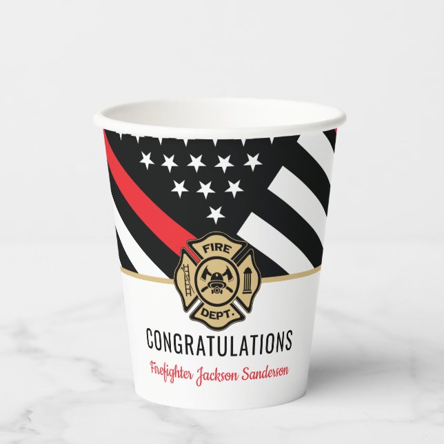 Gobelets En Papier Retraite des pompiers Red Line Flag Félicats (Recto)