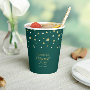 Gobelets En Papier Retraite géométrique moderne confettis Or & Vert