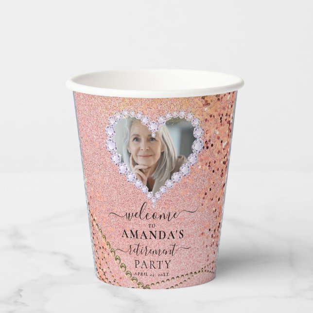 Gobelets En Papier Retraite photo Rose fantaisie Gold Sparkly personn (Recto)