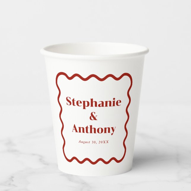 Gobelets En Papier Retro 1950s Wavy Edge Mariage rouge foncé (Recto)