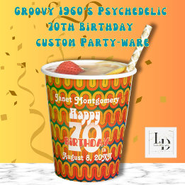 Gobelets En Papier Retro 60's Cheers to 70 ans Personnalisé