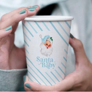 Gobelets En Papier Retro Bleu Santa Baby fête prénatale de Noël