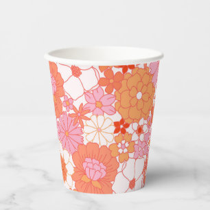 Gobelets En Papier Rétro Boho Fleurs Roses Orange Mignonnes