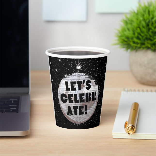 Gobelets En Papier Retro Célébrons Anniversaire Disco Ball Noir (Insitu)