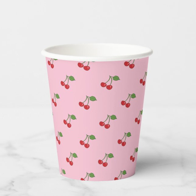 Gobelets En Papier Retro Cherries Motif Rose Paper Cup (Recto)
