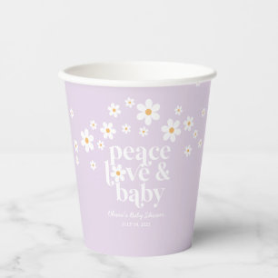 Gobelets En Papier Rétro Daisy lavande Baby Shower Paix Amour