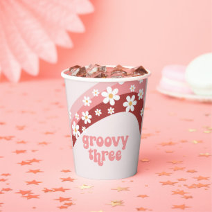 Gobelets En Papier Rétro groovy trois marguerites 3ème anniversaire