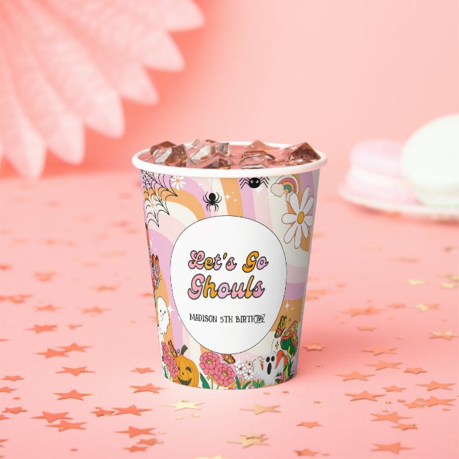 Gobelets En Papier Retro Grooy Allons au ghoul Halloween Anniversaire (Insitu)
