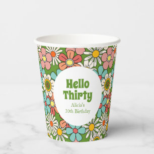 Gobelets En Papier Retro Hippie Super Fleur Bonjour Trente Anniversai