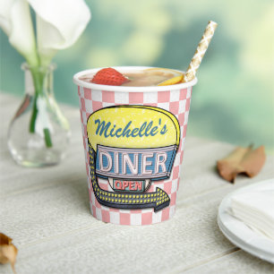 Gobelets En Papier Retro les années 50 Diner Sock Hop Anniversaire Th