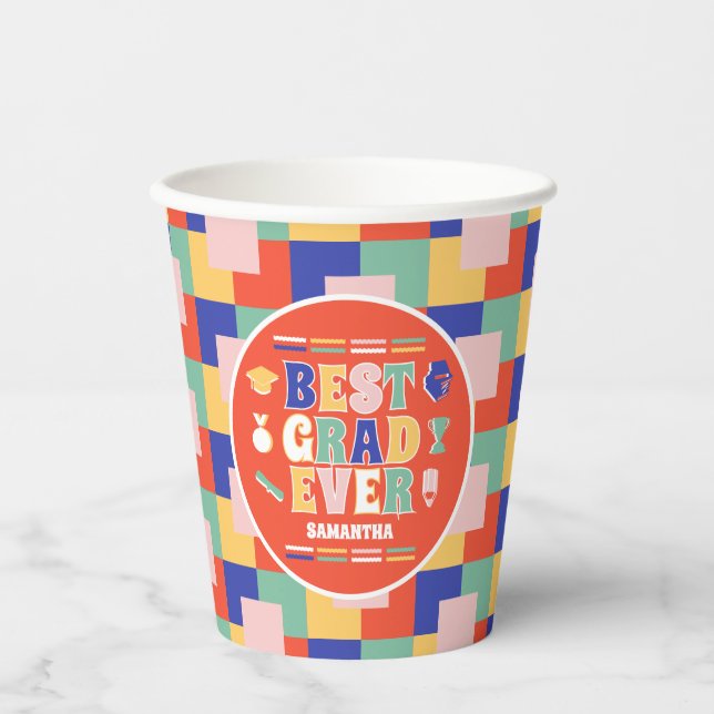 Gobelets En Papier Retro Meilleur Grad Jamais Red Graduation Party (Recto)