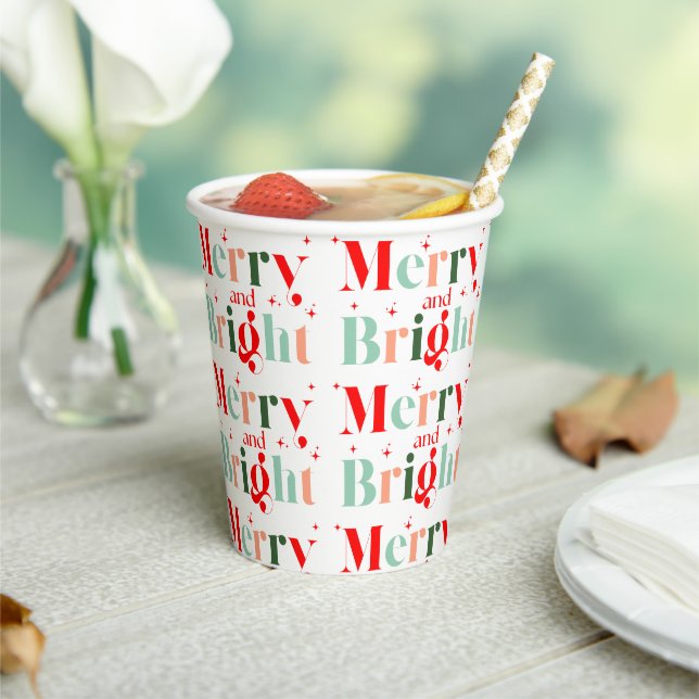 Gobelets En Papier Retro Merry and Bright Christmas (Insitu)