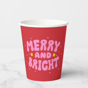 Gobelets En Papier Retro Merry et Bright Holiday Design