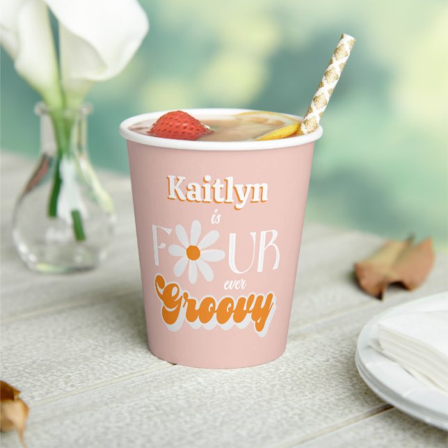 Gobelets En Papier Retro Quatre Filles toujours Super 4e anniversaire (Insitu)