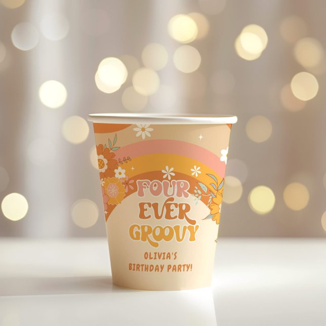 Gobelets En Papier Rétro quatre tasses de papier d'anniversaire super (Créateur téléchargé)