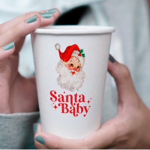 Gobelets En Papier Retro Santa Baby fête prénatale de Noël bébé
