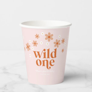 Gobelets En Papier Rétro sauvage une marguerite boho premier annivers