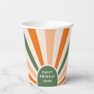 Gobelets En Papier Retro Sunburst Arch Typographie Anniversaire Vert