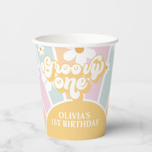 Gobelets En Papier Retro Sunshine Groovy Un anniversaire pastel Joyeu