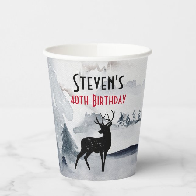 Gobelets En Papier Rinde d'hiver Aquarelle gris rustique Anniversaire (Gauche)