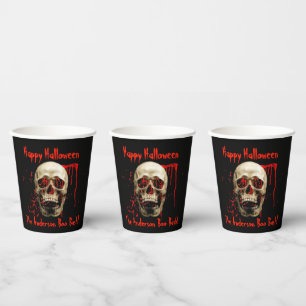Gobelets En Papier Rire crâne Noir et Rouge Halloween Party