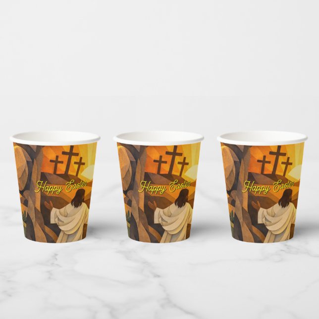 Gobelets En Papier Risen Jesus Empty Tomb 3D Papercut Easter  (Multi)