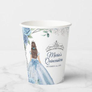 Gobelets En Papier Robe bleu Dusty Quinceañera Couronne Anniversaire