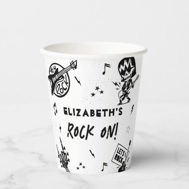 Gobelets En Papier Rock et Roll Black & White Anniversaire Party (Recto)